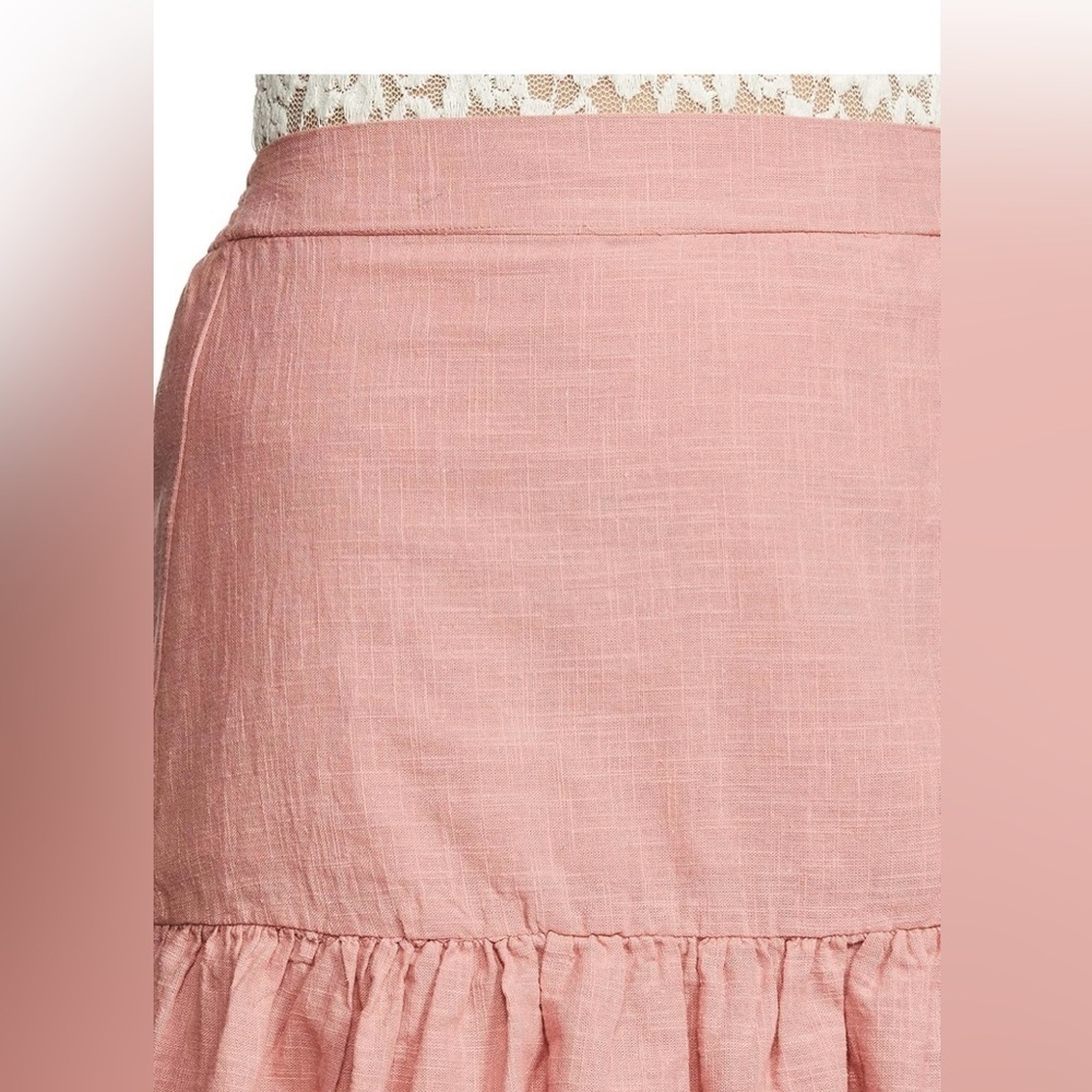 Cali 1850 | NWT Dusty Rose Pink Lined Ruffle Fringe Smocked Back Mini Skirt XS - Picture 2 of 6